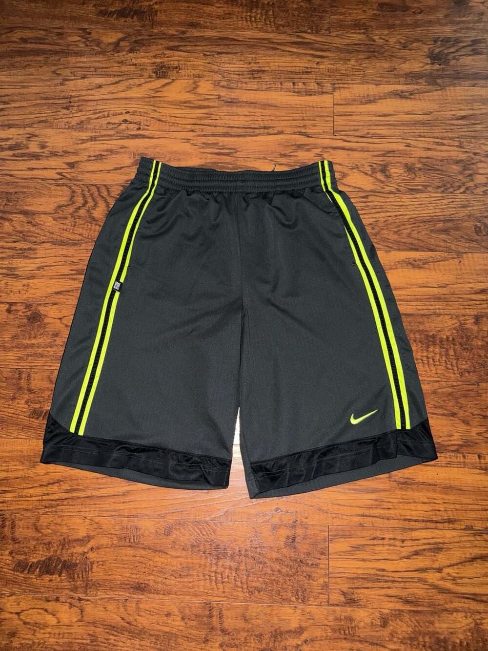 Nike Dri-FIT Men's Gray Athletic Basketball Shorts with Neon Yellow Stripes